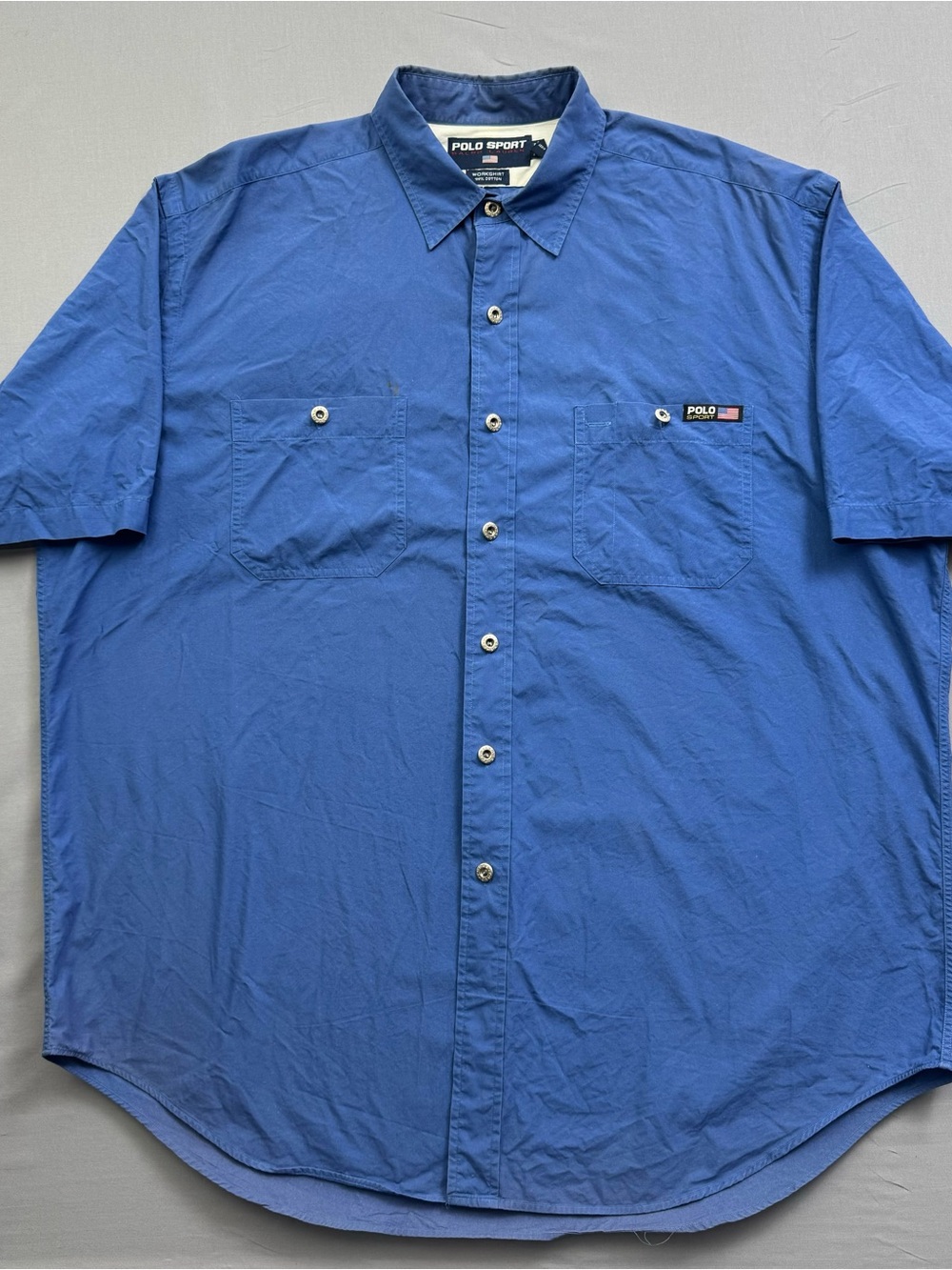 Polo‎ Sport Ralph Lauren Workshirt Mens XL Blue Short Sleeve Metal Button Up